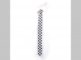 kravata kockovaná v štýle SKA šachovnica bieločierna tenšia s rozmermy 70x3,8cm materiál 100%polyester